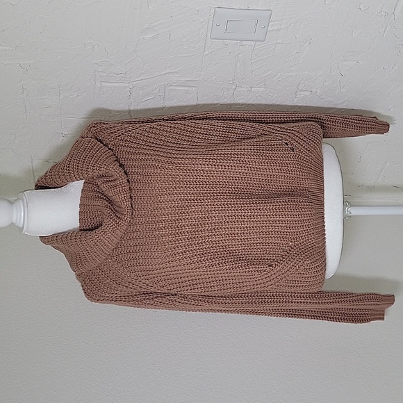 Moon & Madison Sweater Pullover Cropped Cowl Neck Knitted Chunky Relaxed Brown L - Picture 2 of 14